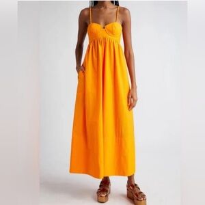 Farm Rio Dresses Orange Marigold Bustier Maxi Dress Braided Straps Womens XL